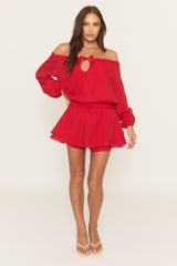 Red Long Sleeve Skort Playsuit - Bayleigh