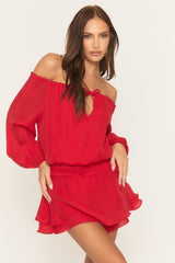Red Long Sleeve Skort Playsuit - Bayleigh