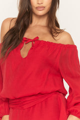 Red Long Sleeve Skort Playsuit - Bayleigh