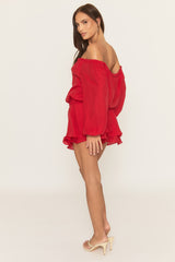 Red Long Sleeve Skort Playsuit - Bayleigh