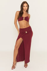 Wine Gold Trim Top and Maxi Skirt Co-ord - Daryle