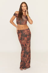 Brown Leopard Print Bardot Top and Maxi Skirt Co-Ord Set - Mhaira