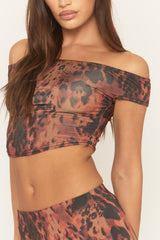 Brown Leopard Print Bardot Top and Maxi Skirt Co-Ord Set - Mhaira