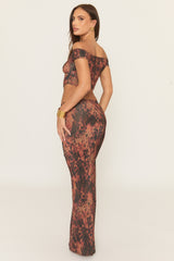 Brown Leopard Print Bardot Top and Maxi Skirt Co-Ord Set - Mhaira