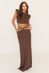 Chocolate Shoulder Pad Crop Top and Maxi Skirt Co-ord Set - Kenyon