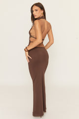 Chocolate Open Back Top and Maxi Skirt Co-ord Set - Kaylan