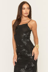 Black Scoop Neck Embellished Maxi Dress - Ylena