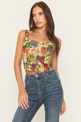 Multi Floral Lace Back Corset Top - Orlana