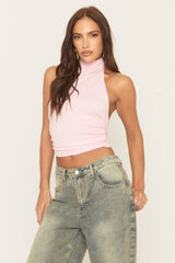 Pink Halter Cowl Neck Top - Nice