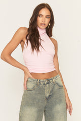 Pink Halter Cowl Neck Top - Nice