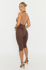 Chocolate Halterneck Square Neck Capri Jumpsuit - Renelle