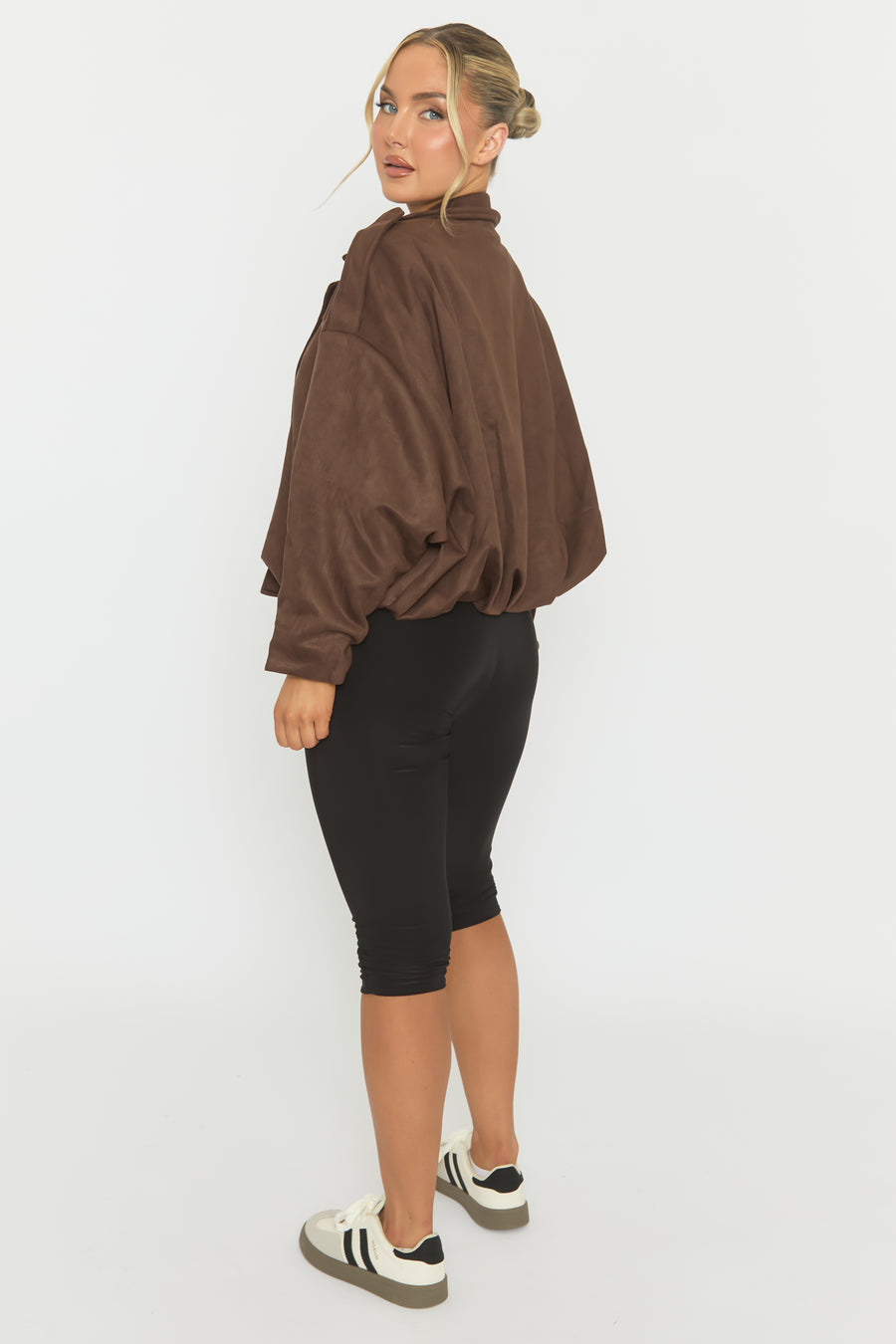 Chocolate Brown Suede Bomber Jacket - Imane