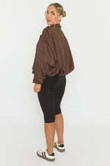 Chocolate Brown Suede Bomber Jacket - Imane