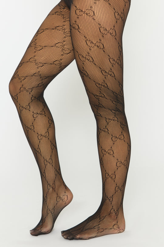Black Logo Detail Fishnet Tights - Preya