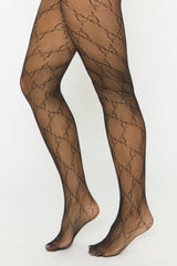Black Logo Detail Fishnet Tights - Preya
