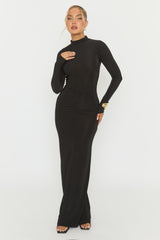 Black Long Sleeve Ruched Maxi Dress - Denza