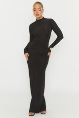Black Long Sleeve Ruched Maxi Dress - Denza