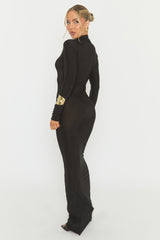 Black Long Sleeve Ruched Maxi Dress - Denza
