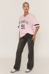Pink Oversized Varsity Football T-shirt - Austin