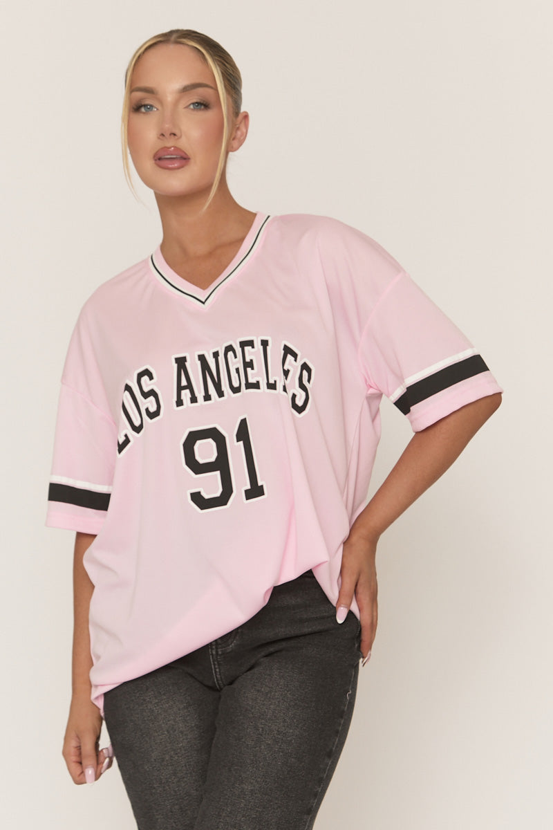 Pink Oversized Varsity Football T-shirt - Austin