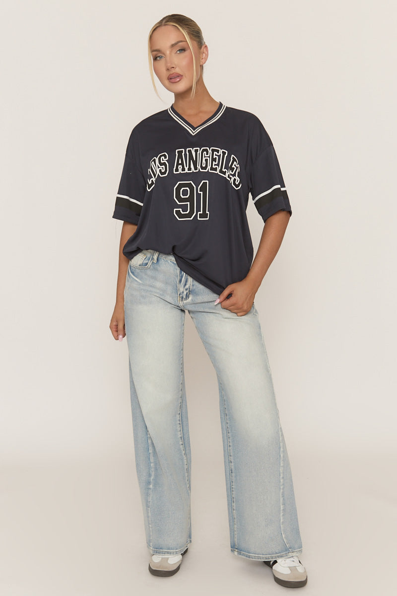 Navy Oversized Varsity Football T-shirt - Austin