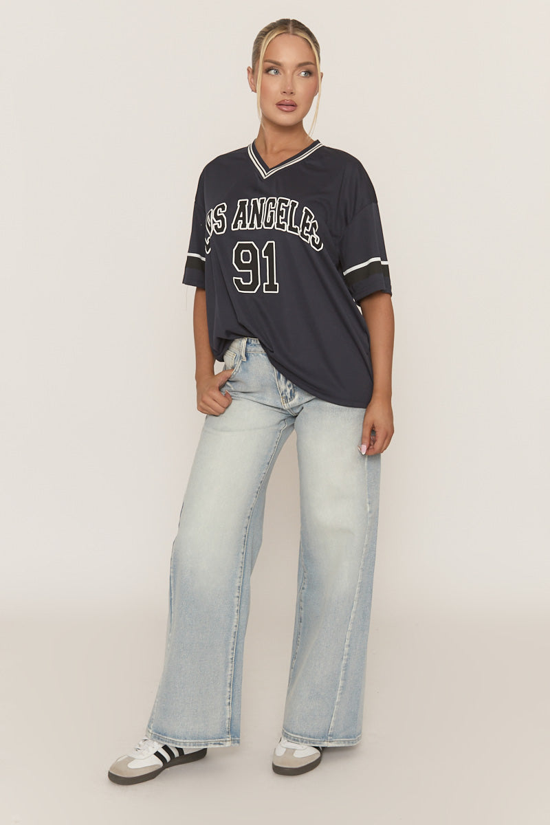 Navy Oversized Varsity Football T-shirt - Austin