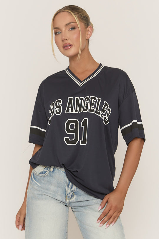 Navy Oversized Varsity Football T-shirt - Austin