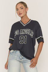 Navy Oversized Varsity Football T-shirt - Austin
