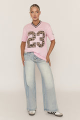 Pink Leopard Print Oversized Varsity Football T-Shirt - Arla