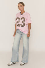 Pink Leopard Print Oversized Varsity Football T-Shirt - Arla