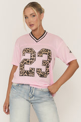 Pink Leopard Print Oversized Varsity Football T-Shirt - Arla