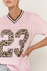 Pink Leopard Print Oversized Varsity Football T-Shirt - Arla