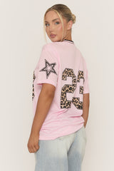Pink Leopard Print Oversized Varsity Football T-Shirt - Arla
