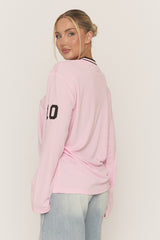 Pink Long Sleeve Oversized Varsity Football T-shirt - Kamisa
