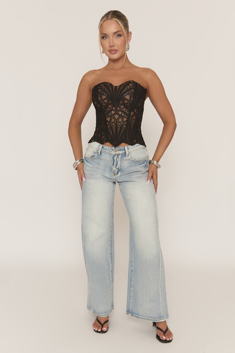 Black Mesh Lace Bandeau Corset - Ezmi