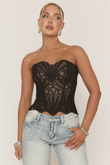 Black Mesh Lace Bandeau Corset - Ezmi