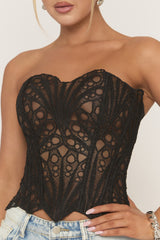 Black Mesh Lace Bandeau Corset - Ezmi