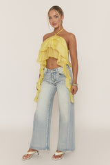 Yellow Ruffle Drape Halterneck Top - Freyella