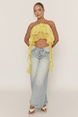 Yellow Ruffle Drape Halterneck Top - Freyella