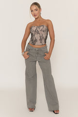 Black Contrast Lace Corset Top - Anna