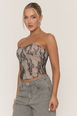 Black Contrast Lace Corset Top - Anna