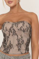 Black Contrast Lace Corset Top - Anna