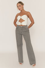 White Cut Out Trim Detail Bandeau Bodysuit - Renaya