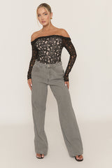 Black Contrast Lace Bandeau Bodysuit - Betania