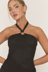 Black Halterneck Drape Front Mini Dress - Melena