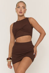 Chocolate Twist Front Crop Top And Mini Skirt Co-ord Set - Elizia