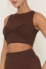 Chocolate Twist Front Crop Top And Mini Skirt Co-ord Set - Elizia