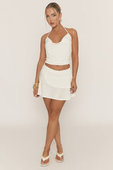 White Cowl Halter Top And Frill Mini Skirt Co-Ord Set - Kerys