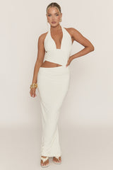 White Halterneck Cut Out Maxi Dress - Briyan