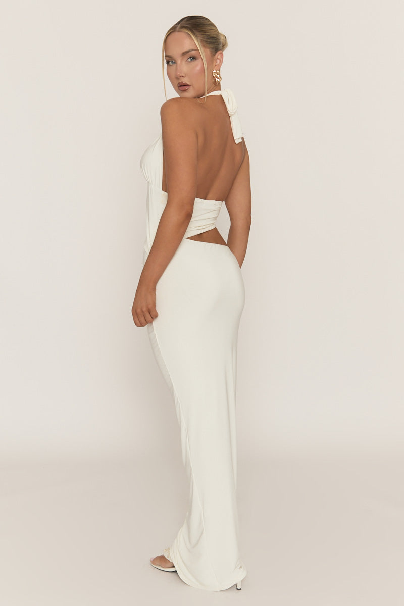 White Halterneck Cut Out Maxi Dress - Briyan